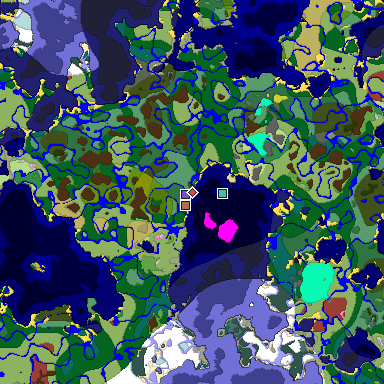 Predicted biome map of Java 26.3 seed -6412625980157144299 around estimated spawn