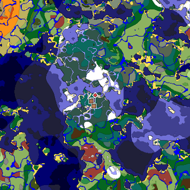 Predicted biome map of Java 26.3 seed -2984008269252133774 around estimated spawn