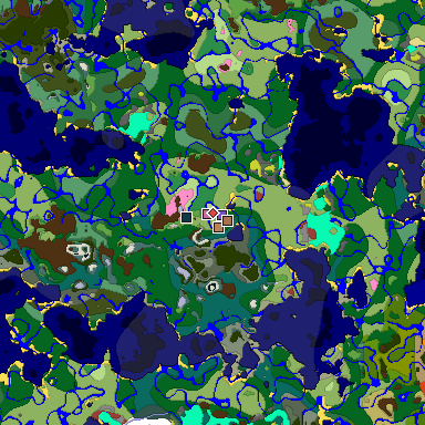 Predicted biome map of Java 26.3 seed 8452153882420089313 around estimated spawn