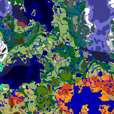 Predicted biome map of Java 26.3 seed -3548128413396750152 around estimated spawn