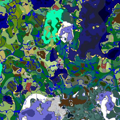 Predicted biome map of Java 26.3 seed 6984365791526736418 around estimated spawn