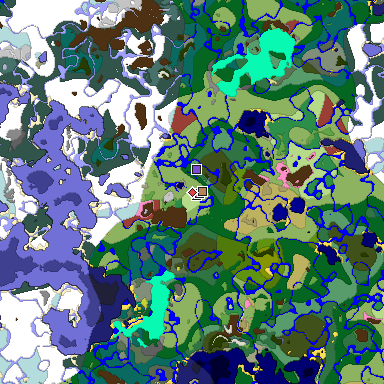 Predicted biome map of Java 26.3 seed 4140539379264855850 around estimated spawn