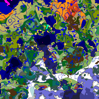 Predicted biome map of Java 26.3 seed -858011389467306398 around estimated spawn