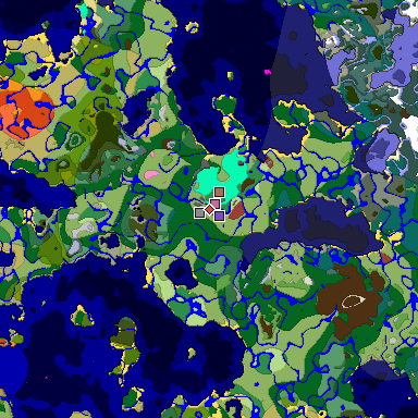Predicted biome map of Java 26.3 seed -8097060801380786333 around estimated spawn