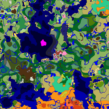 Predicted biome map of Java 26.3 seed 8320756899644412587 around estimated spawn