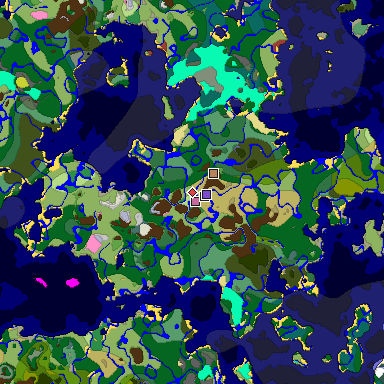 Predicted biome map of Java 26.3 seed -1437447379204233268 around estimated spawn