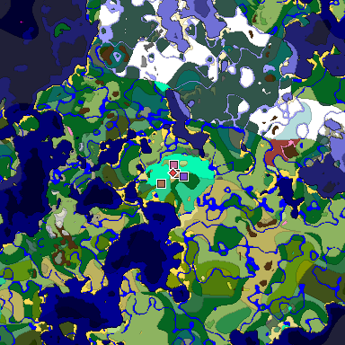 Predicted biome map of Java 26.3 seed -1897995289045488593 around estimated spawn