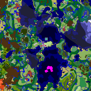 Predicted biome map of Java 26.3 seed 8668693607464466174 around estimated spawn