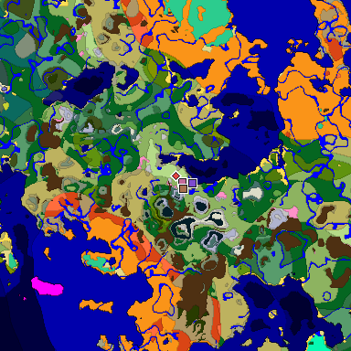 Predicted biome map of Java 26.3 seed -12966102846205701 around estimated spawn