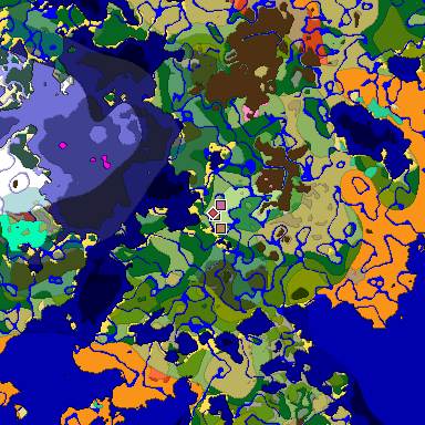 Predicted biome map of Java 26.3 seed 4327179372614432358 around estimated spawn