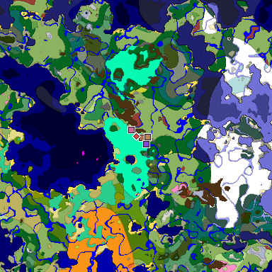 Predicted biome map of Java 26.3 seed -2629063340561657637 around estimated spawn