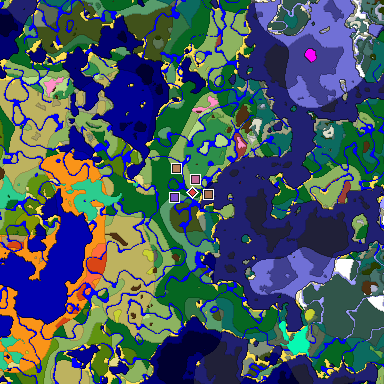 Predicted biome map of Java 26.3 seed -1627319304213647337 around estimated spawn
