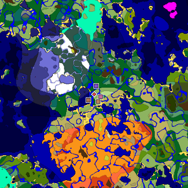 Predicted biome map of Java 26.3 seed -5370221427623887440 around estimated spawn