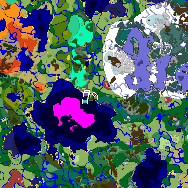 Predicted biome map of Java 26.3 seed 7489297051053808270 around estimated spawn