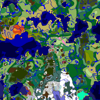 Predicted biome map of Java 26.3 seed -8657939868609364664 around estimated spawn