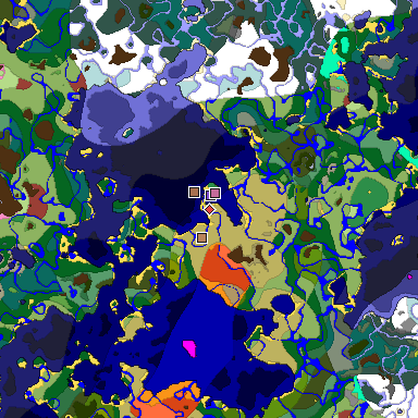 Predicted biome map of Java 26.3 seed 2627158943991079456 around estimated spawn