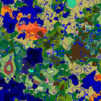 Predicted biome map of Java 26.3 seed -3492850352967375930 around estimated spawn
