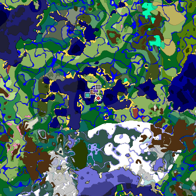 Predicted biome map of Java 26.3 seed -716668157673476209 around estimated spawn