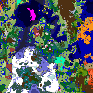 Predicted biome map of Java 26.3 seed 3839783640007479614 around estimated spawn