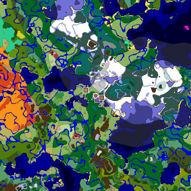 Predicted biome map of Java 26.3 seed -3142158180826783764 around estimated spawn