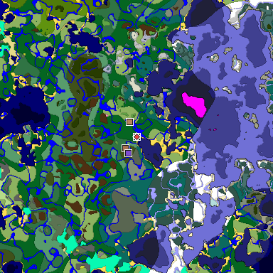 Predicted biome map of Java 26.3 seed -367159090393688870 around estimated spawn
