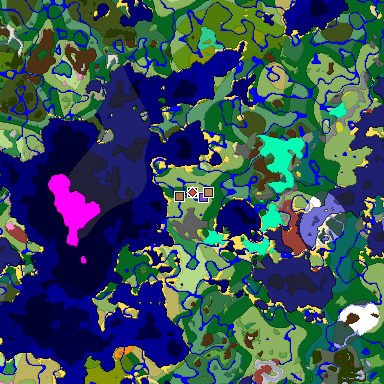 Predicted biome map of Java 26.3 seed 5625967850338684418 around estimated spawn