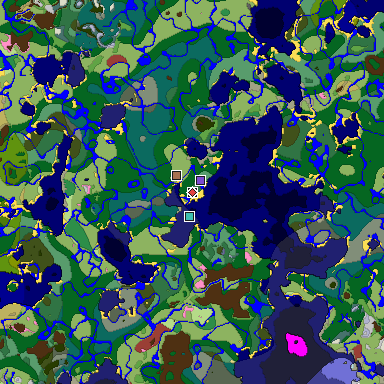 Predicted biome map of Java 26.3 seed 8955317342708586223 around estimated spawn