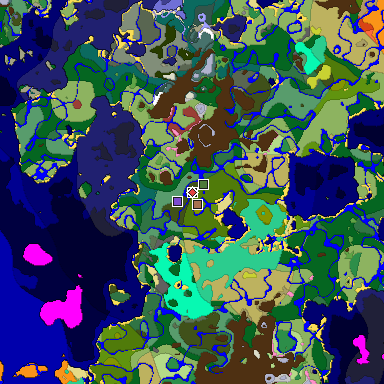 Predicted biome map of Java 26.3 seed -1964106854487635642 around estimated spawn