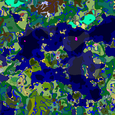 Predicted biome map of Java 26.3 seed -2265278402055733756 around estimated spawn