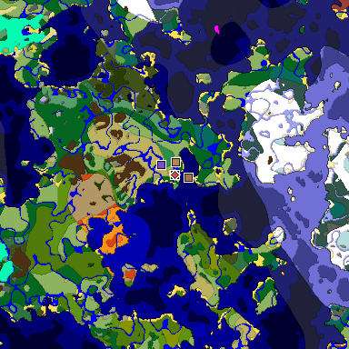 Predicted biome map of Java 26.3 seed 9219695619553562421 around estimated spawn