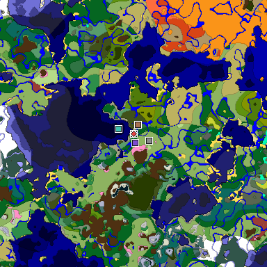 Predicted biome map of Java 26.3 seed -1295949711250905896 around estimated spawn