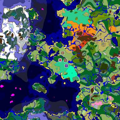 Predicted biome map of Java 26.3 seed 5710027666645268395 around estimated spawn