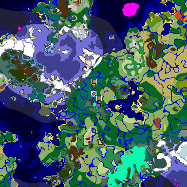 Predicted biome map of Java 26.3 seed -5518788048263700542 around estimated spawn