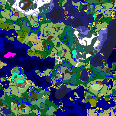 Predicted biome map of Java 26.3 seed 6269844210355087040 around estimated spawn