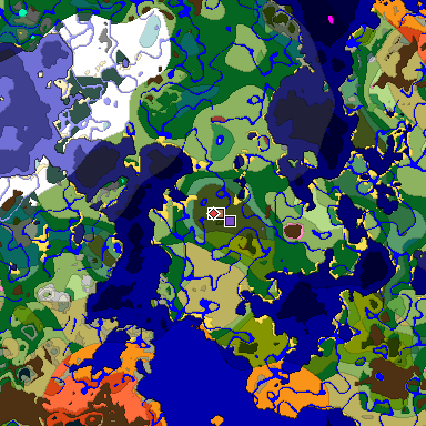 Predicted biome map of Java 26.3 seed 5088893363334701998 around estimated spawn