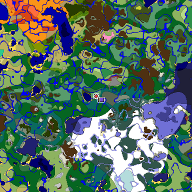 Predicted biome map of Java 26.3 seed -1391943012092099867 around estimated spawn