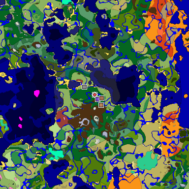 Predicted biome map of Java 26.3 seed -268252190825179228 around estimated spawn