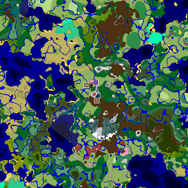 Predicted biome map of Java 26.3 seed 444159348854685715 around estimated spawn