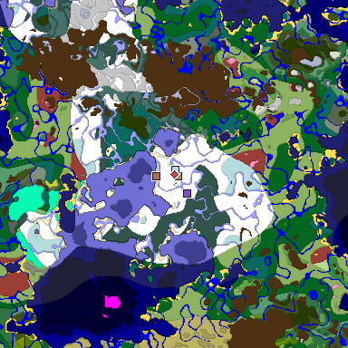 Predicted biome map of Java 26.3 seed 6843707159246806966 around estimated spawn