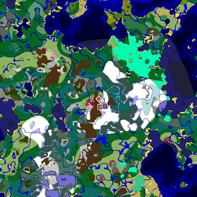 Predicted biome map of Java 26.3 seed -997514195379787698 around estimated spawn