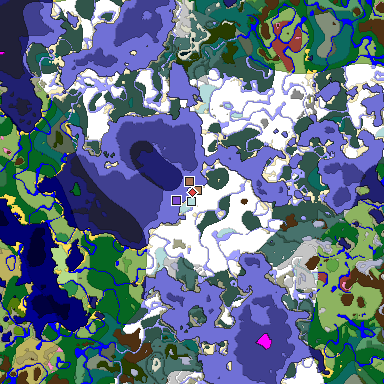 Predicted biome map of Java 26.3 seed 6410072545737815040 around estimated spawn