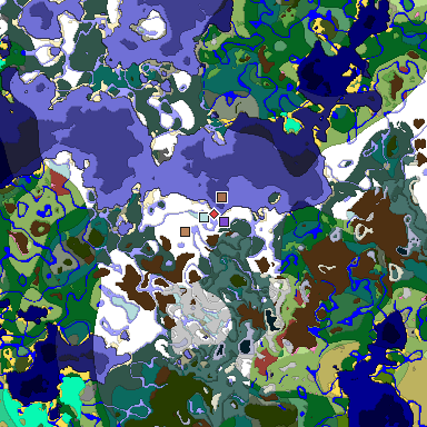 Predicted biome map of Java 26.3 seed -2848858992790489032 around estimated spawn