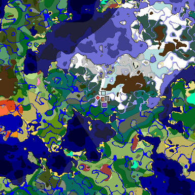 Predicted biome map of Java 26.3 seed 98667134037150706 around estimated spawn