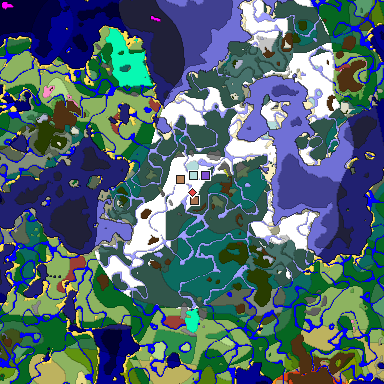 Predicted biome map of Java 26.3 seed 2168833615675495092 around estimated spawn
