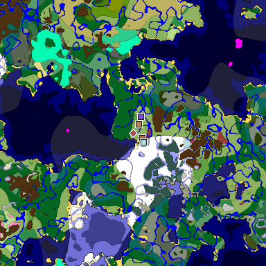 Predicted biome map of Java 26.3 seed -3632798071608799378 around estimated spawn