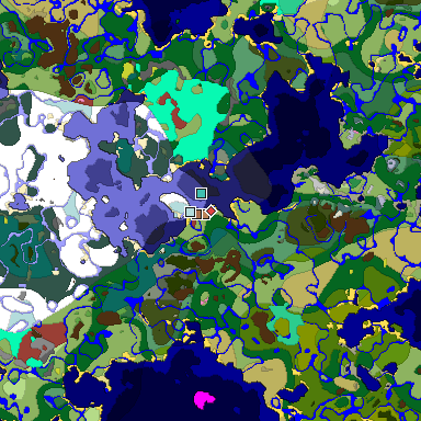 Predicted biome map of Java 26.3 seed -100866353556448349 around estimated spawn