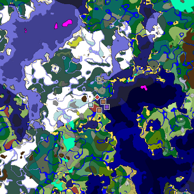 Predicted biome map of Java 26.3 seed -5312242092612164052 around estimated spawn