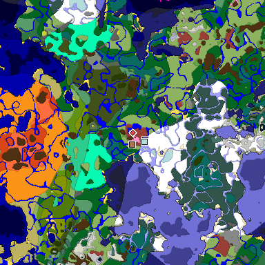 Predicted biome map of Java 26.3 seed 1633366141953326384 around estimated spawn