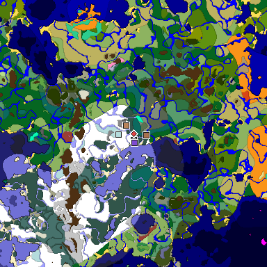 Predicted biome map of Java 26.3 seed 4035128660886613697 around estimated spawn
