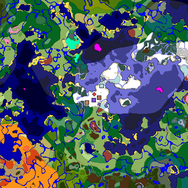 Predicted biome map of Java 26.3 seed 3031098665758533870 around estimated spawn